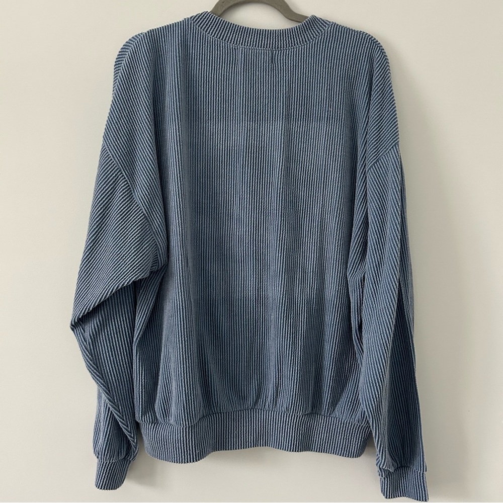 Bucket List Vintage Blue Wash Thermal Game Day Sparkle Football Pullover Sweater - Picture 2 of 9